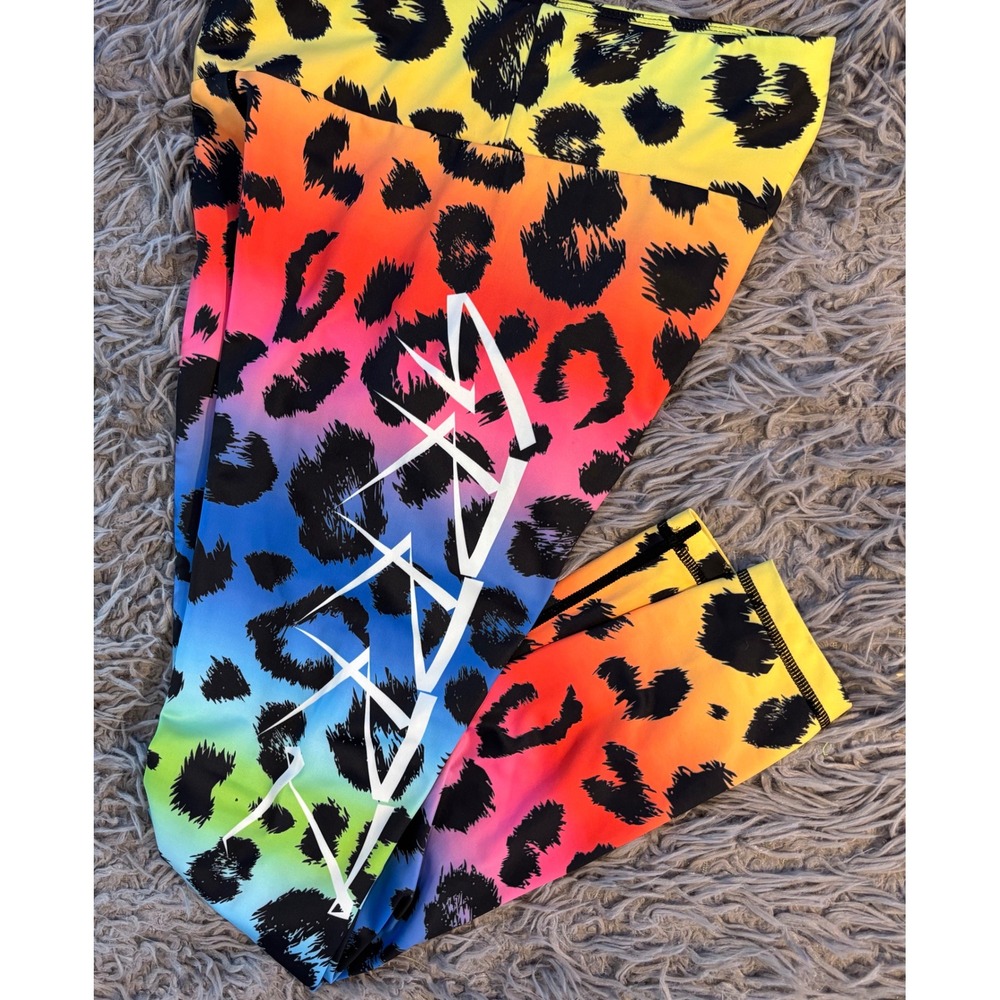 Grrrl Clothing Rainbow Leopard Print Scrunch Butt Leggings Multi Color Logo S